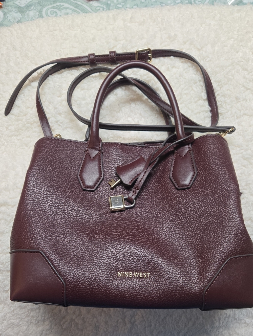 Nine West Burgundy Pebbled Satchel with Shoulder Strap
